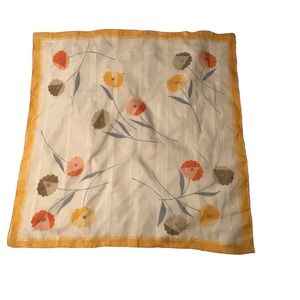 AUTEUIL Italian Scarf Polyester Gold Orange Cream Floral 26 inch Square